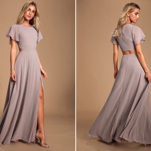 LULUS Elegant Wedding Bridesmaid Romantic Flowy Chic Flutter Sleeve Maxi Dress - Picture 5 of 5